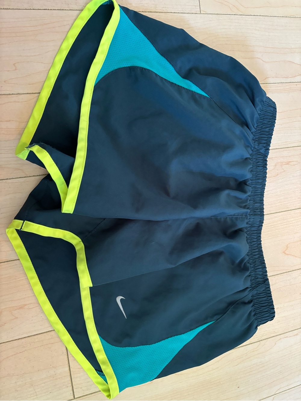 Nike Black Shorts with Teal Panels and Neon Yellow Trim